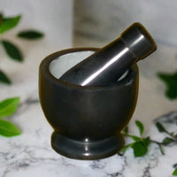 Black Soapstone Mortar and Pestle - Natural Stone Grinder | Ki Aroma