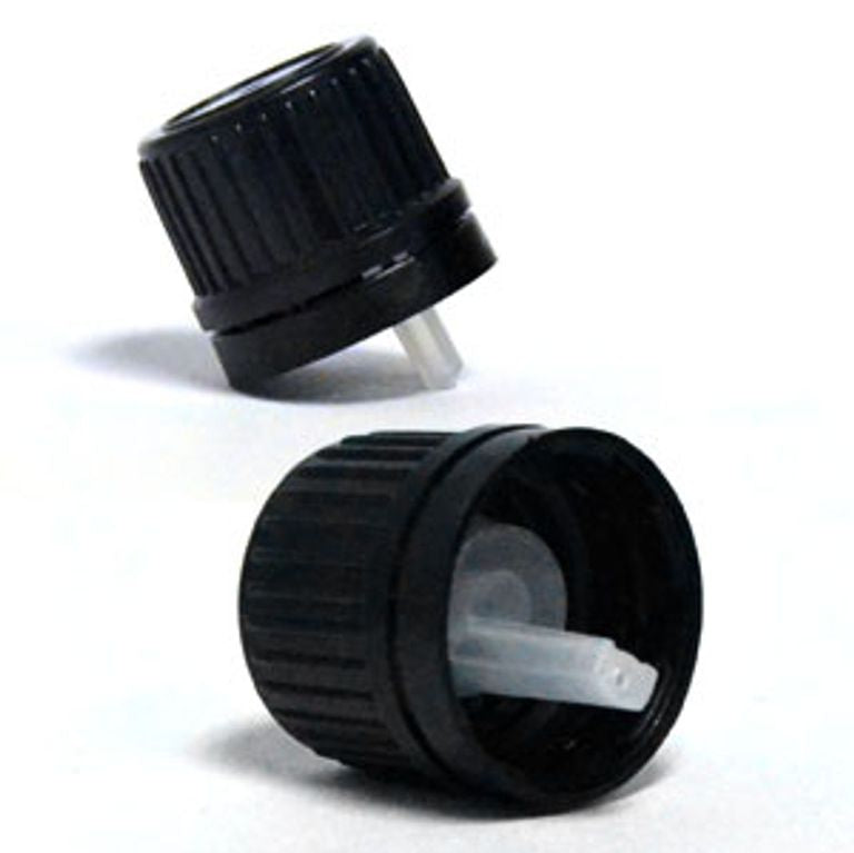 18mm Black Tamper Proof Dropper Cap with Orifice Reducer | Ki Aroma